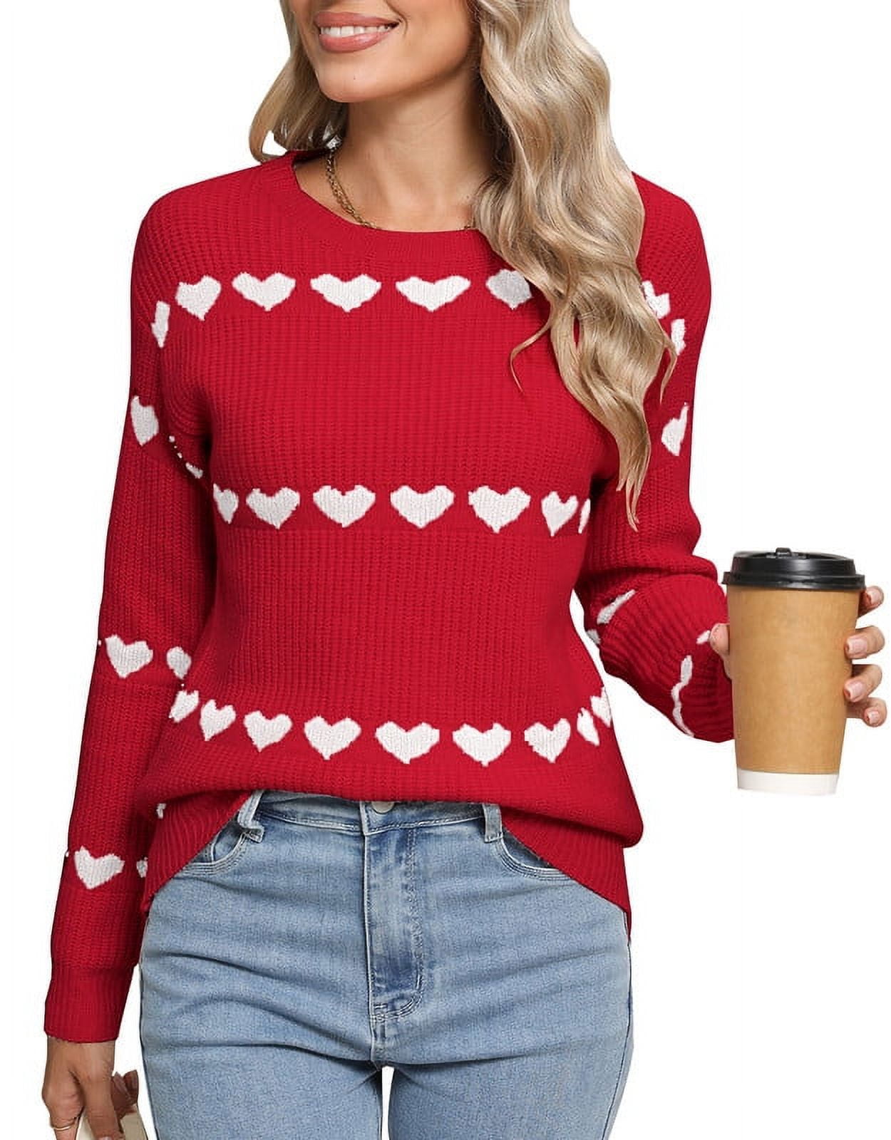 Heart Sweater for Women Valentine's Day Cute Crewneck Sweaters Casual ...