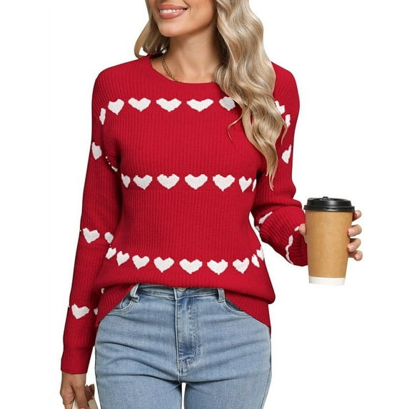 Heart Sweater for Women Valentine's Day Cute Crewneck Sweaters Casual Loose Lightweight Knit Pullover Jumper Tops Shermie