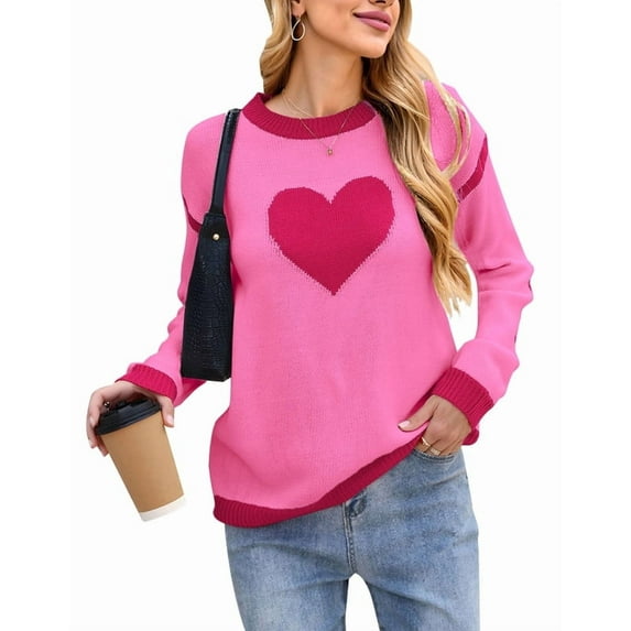 Heart Sweaters for Women Knit Warm Pullover Sweater Cute Heart Printed Valentine's Day Sweater Shermie