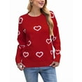 thumbnail image 1 of Heart Sweaters for Women Knit Warm Pullover Sweater Cute Heart Printed Valentine's Day Sweater Shermie, 1 of 10
