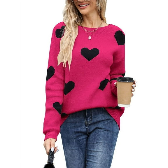 Heart Sweaters for Women Valentine Day Long Sleeve Crewneck Sweaters Casual Loose Cute Pullover Sweater Shermie