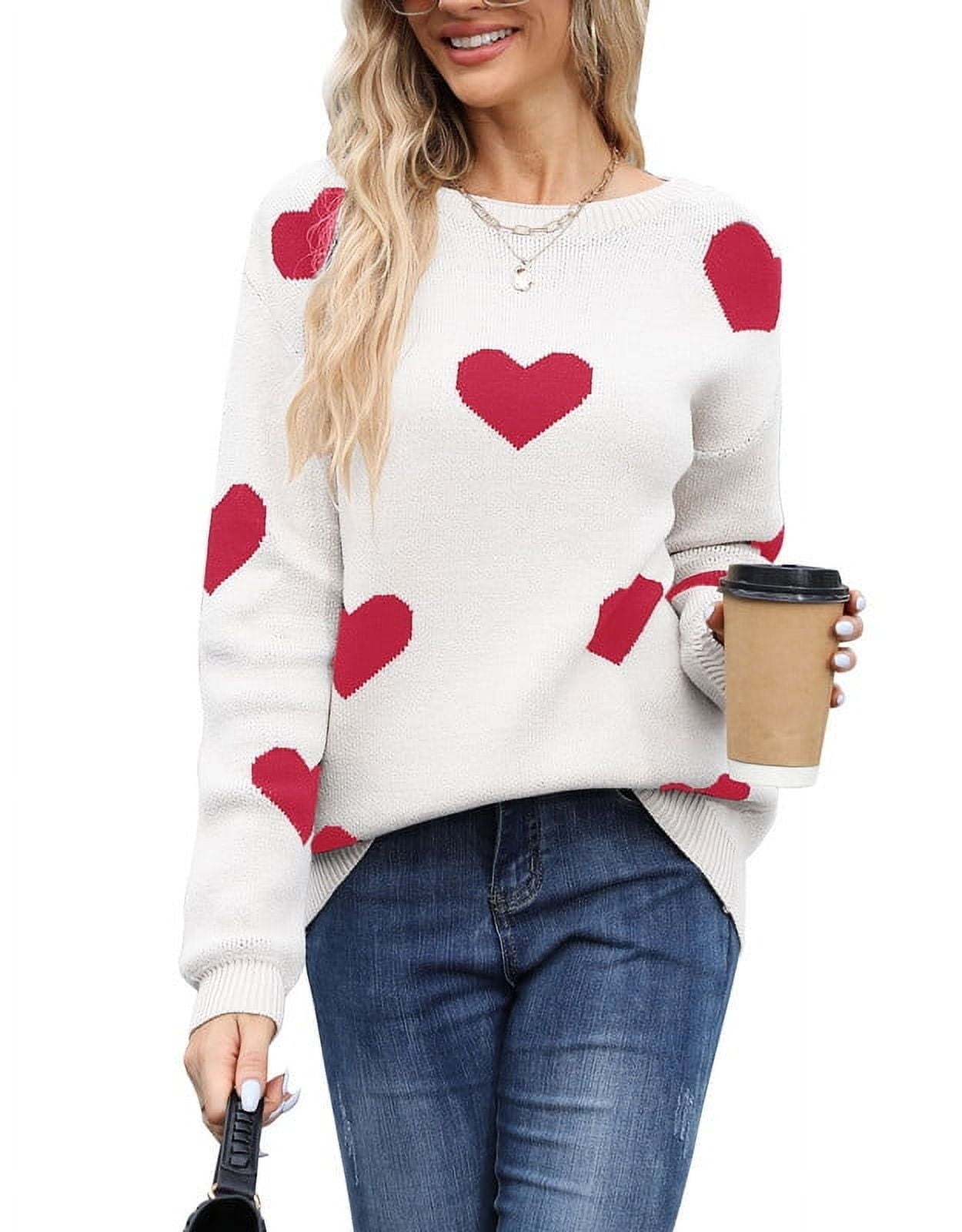 Heart Sweaters for Women Valentine Day Long Sleeve Crewneck Sweaters ...