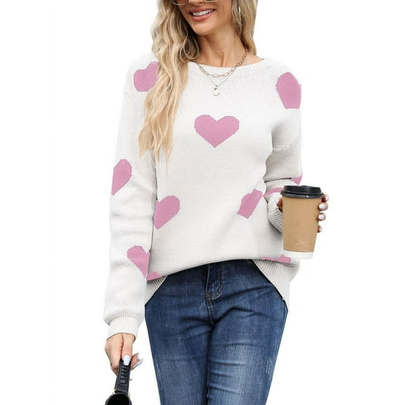 Heart Sweaters for Women Valentine Day Long Sleeve Crewneck Sweaters Casual Loose Cute Pullover Sweater Shermie