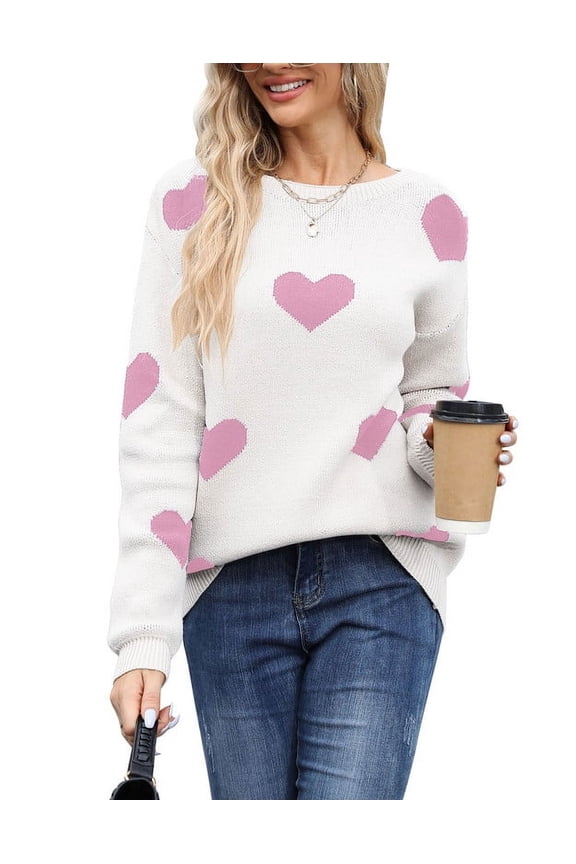 Heart Sweaters for Women Valentine Day Long Sleeve Crewneck Sweaters Casual Loose Cute Pullover Sweater Shermie