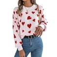 thumbnail image 1 of Heart Sweaters for Women Valentine's Day Casual Loose Lightweight Crewneck Sweater Lantern Sleeve Pullover Tops Shermie, 1 of 6
