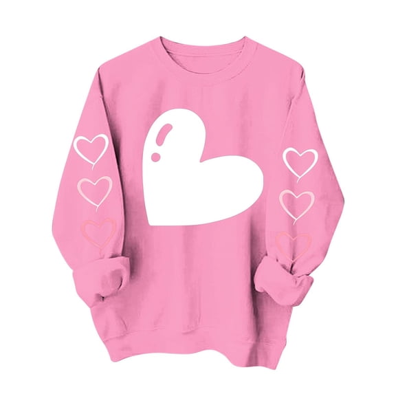 Heart Sweatshirt Womens Long Sleeve Pullover Shirt Crewneck Trendy Cute Tops Holiday Valentines Day Outfits, M Pink