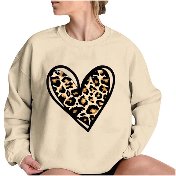 Heart Sweatshirt Womens Valentines Day Outfits Long Sleeve Pullover Shirt Crewneck Trendy Cute Tops, S Beige