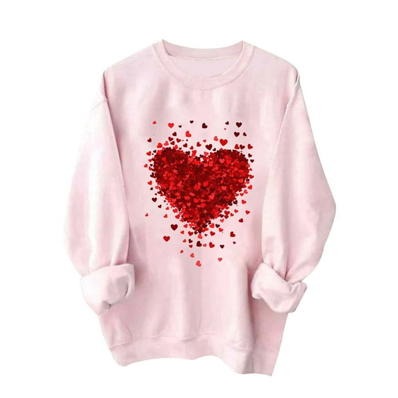 Heart Sweatshirt for Womens Valentines Shirt Lover Gift Pullover Oversize Romantic Long Sleeve Tops