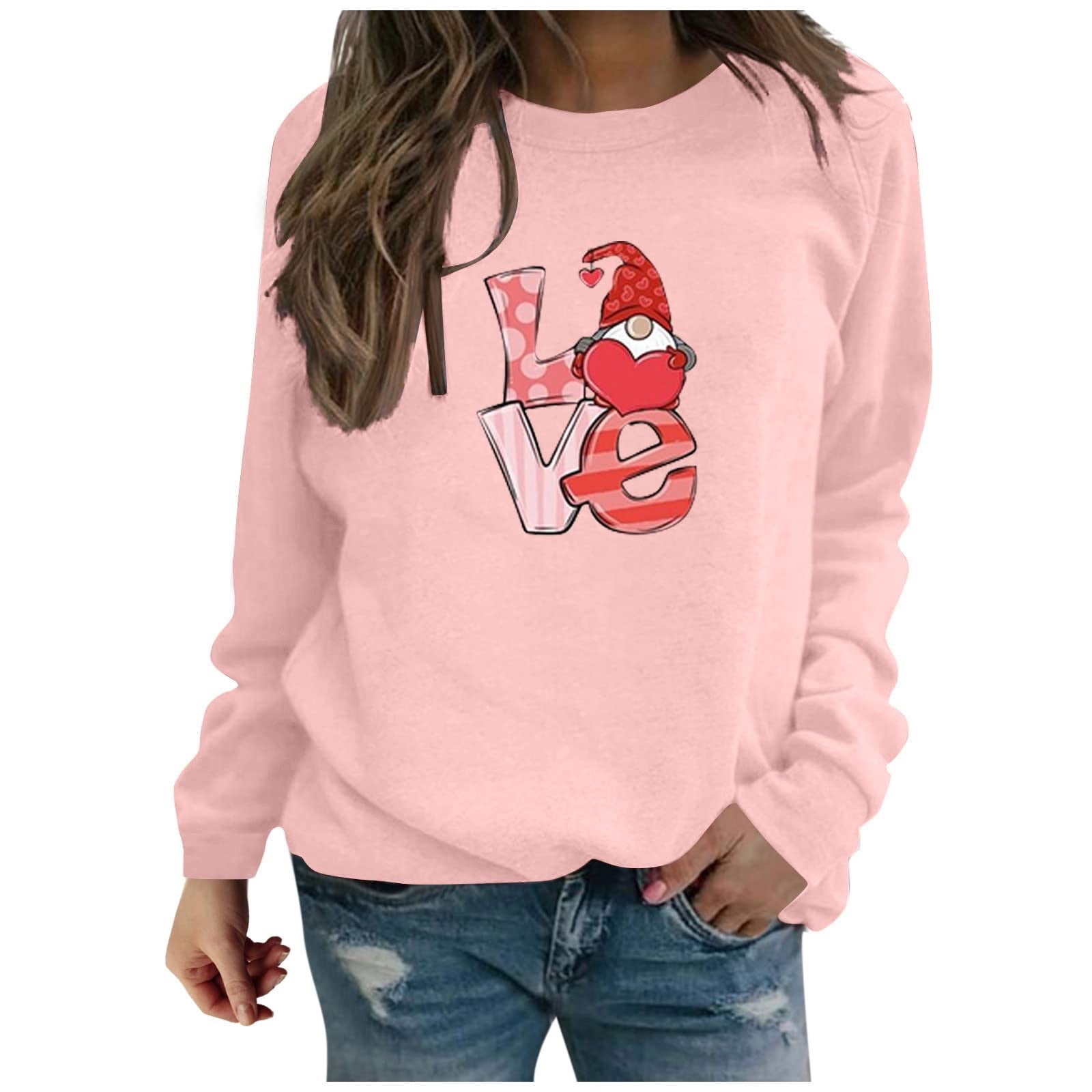Heart Sweatshirts for Women Womens Valentine's Day Print Round Neck