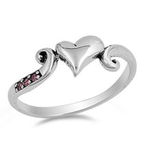 Heart Swirl Simulated Ruby Love Promise Ring .925 Sterling Silver Band Red CZ Female Size 9