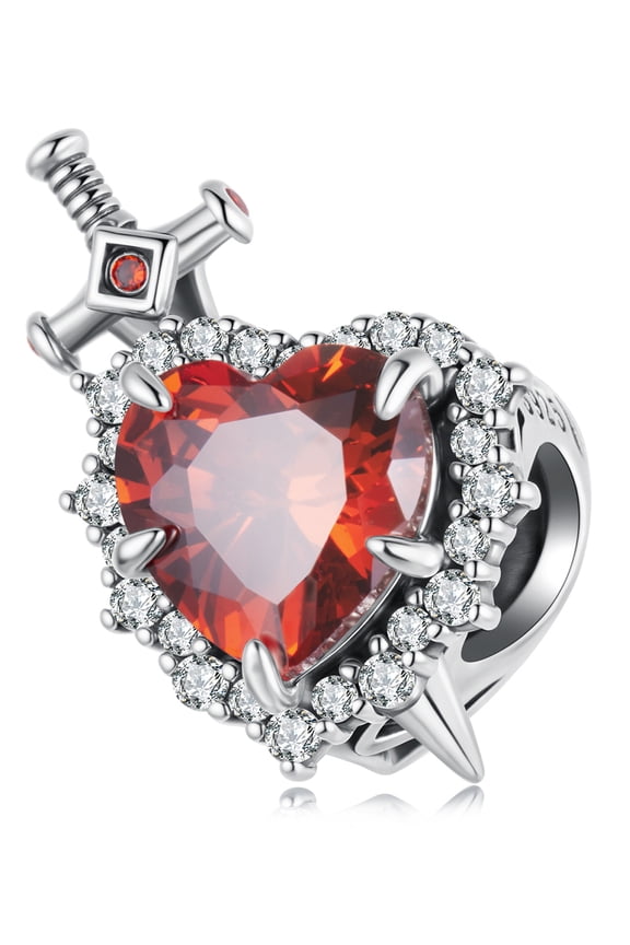 Heart Sword Charm 925 Sterling Silver Charm ,, Gift Box Packaging
