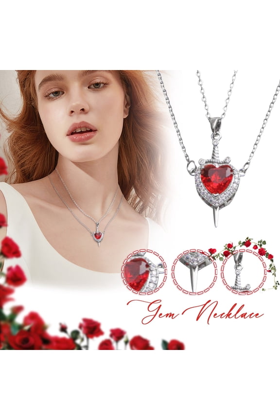 Heart Sword Necklace For Couples Him And Her Gold Silver Stainless Steel Cuban Water Ripple Chain Zirconia Dainty Trendy Matching Sword Through Heart Necklace Set Valentines Day Jewelry Gift