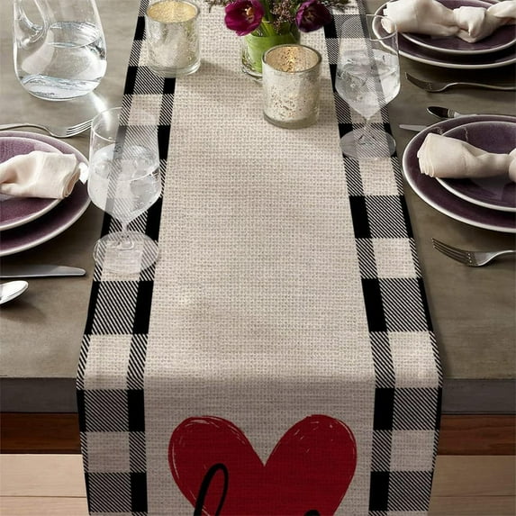Heart Table Runner Valentine's Day Restaurant Living Room Tabletop Decoration Wedding Anniversary Ambience Decor Flax Fabric Four Sizes for Dining Table Coffee Table