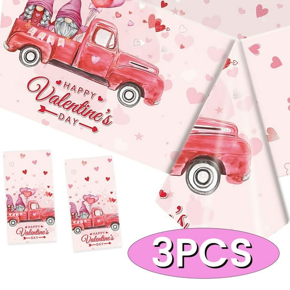 Valentines Tableclothes Heart Tablecloth Rectangle Table Covers for Romatic Night Waterproof Plastic Anniversary Table Covers 54" x 108" 3Pack Design3