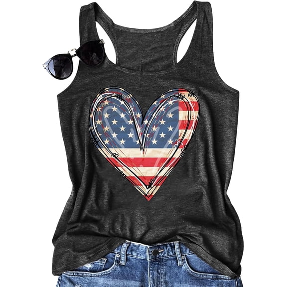 Heart Tank Top Women Patriotic Shirt American 4th of July Sleeveless Tops Blue