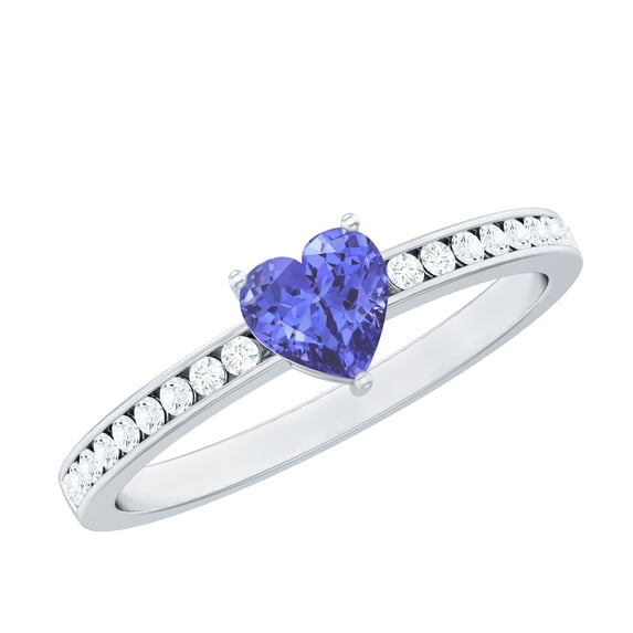 Rosec Jewels Natural Tanzanite Heart Shaped Engagement Ring - Tanzanite Diamond Ring - AAA Quality - with Jewelry Box, 10K White Gold, US 10.00