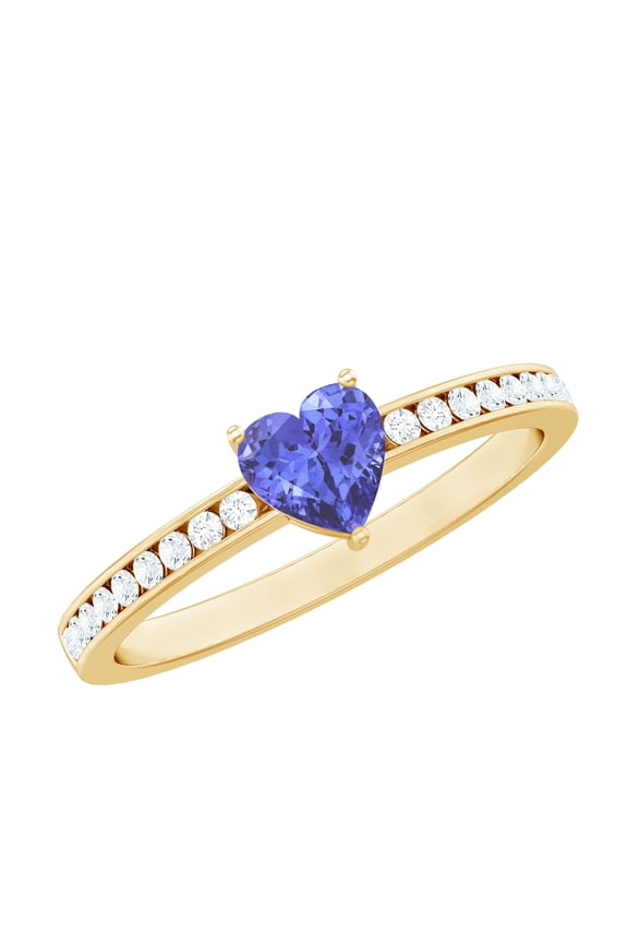 Natural Tanzanite Heart Shaped Engagement Ring - Tanzanite Diamond Ring - AAA Quality - with Jewelry Box, 14K Yellow Gold, US 4.00