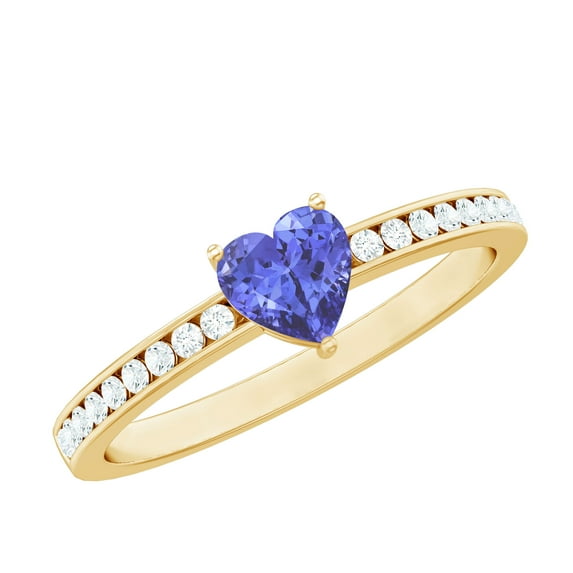 Rosec Jewels Natural Tanzanite Heart Shaped Engagement Ring - Tanzanite Diamond Ring - AAA Quality - with Jewelry Box, 14K Yellow Gold, US 4.50