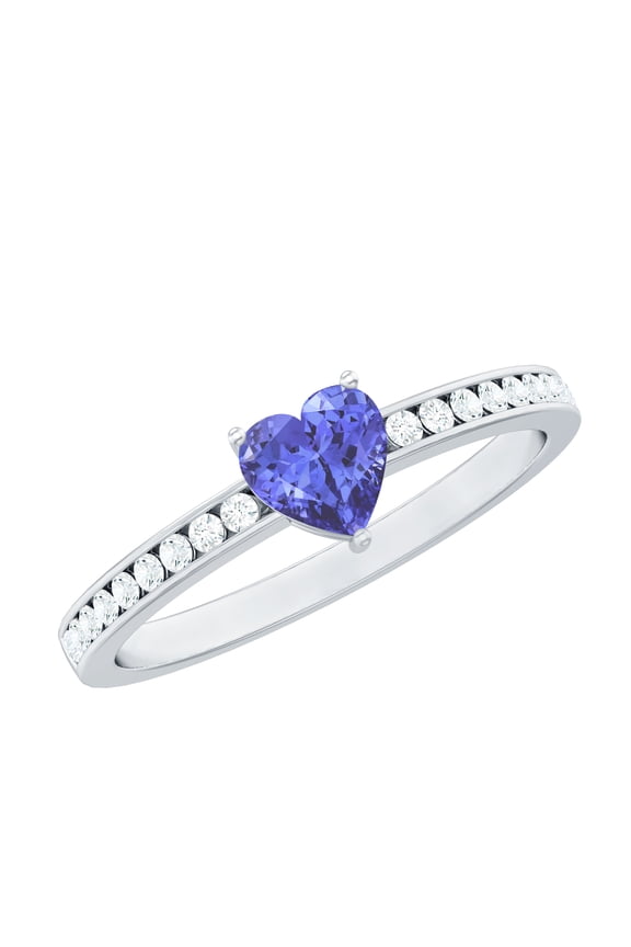 Natural Tanzanite Heart Shaped Engagement Ring - Tanzanite Diamond Ring - AAA Quality - with Jewelry Box, 925 Sterling Silver, US 4.00