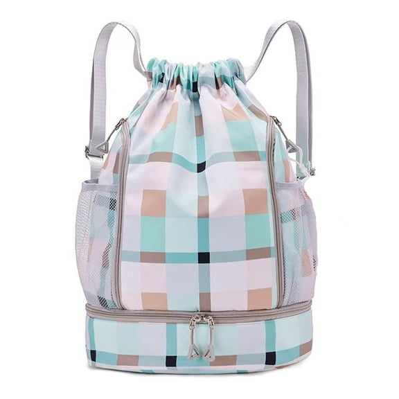 Checkered Sport Gym Duffel Bag with Shoe Compartment and Wet Pocket,Drawstring Backpack Swim WaterProof Pocket for Women&Men