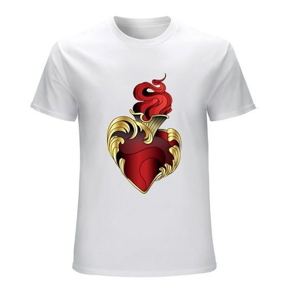 Heart Tattoo with Gold Fire T-Shirt Women's Romantic Artistic Tee