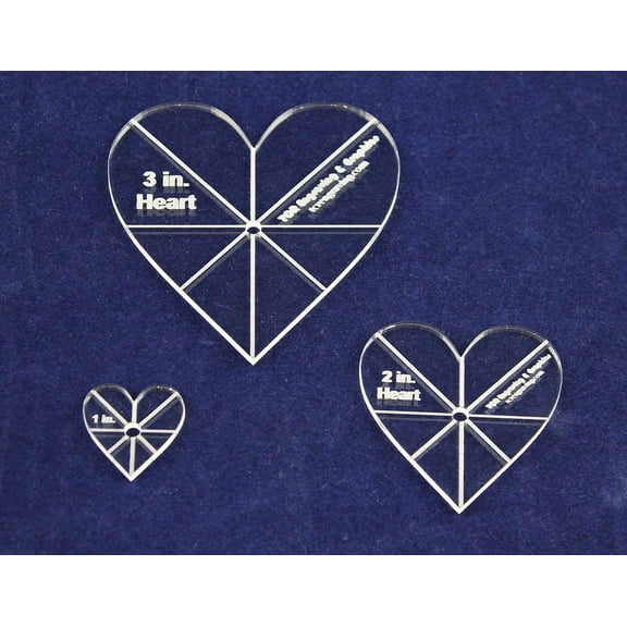 Heart Template 3 Piece Set. 1",2",3" - Clear 1/8" Thick w/ guidelines