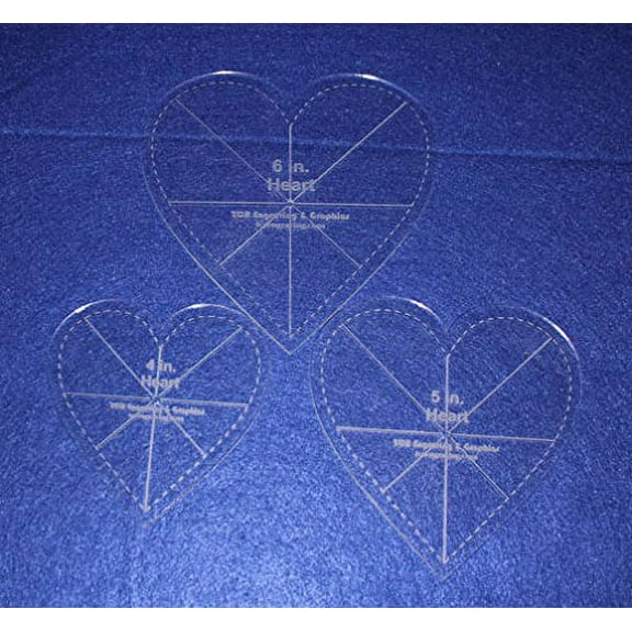 Heart Template 3 Piece Set. 4",5",6" - 1/8"-with seam allowance, guidelines