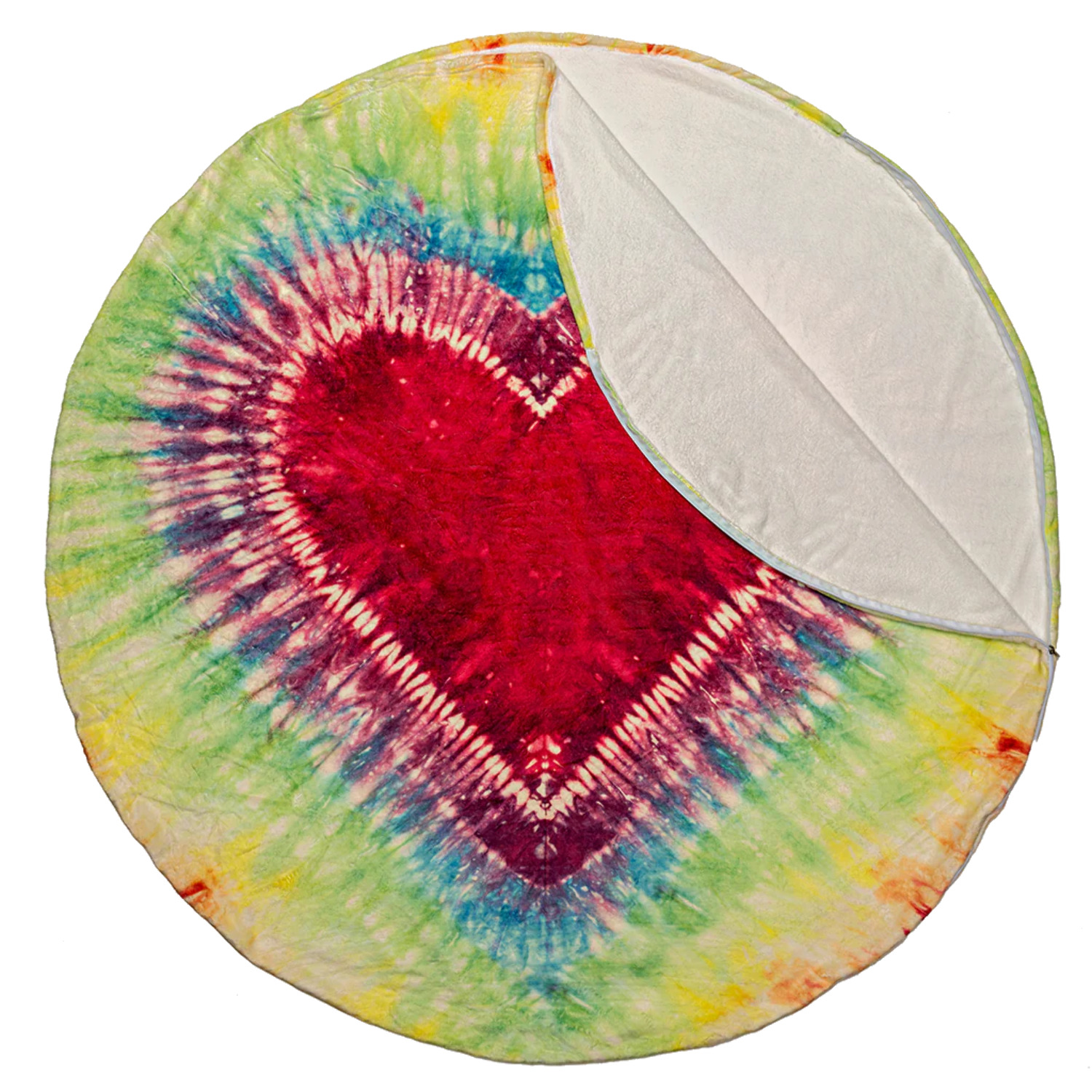 Heart Tie Dye Round Sleeping Bag Blanket 60" Diameter - Cozy Warm Flannel - Novelty Circle Throw Blanket Unique & Fun Love Blanket - Perfect for Kids, Perfect for Birthday Gift - image 1 of 5