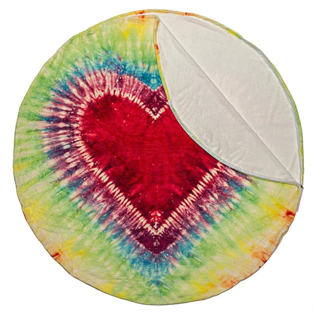 Heart Tie Dye Round Sleeping Bag Blanket 60" Diameter - Cozy Warm Flannel - Novelty Circle Throw Blanket Unique & Fun Love Blanket - Perfect for Kids, Perfect for Birthday Gift