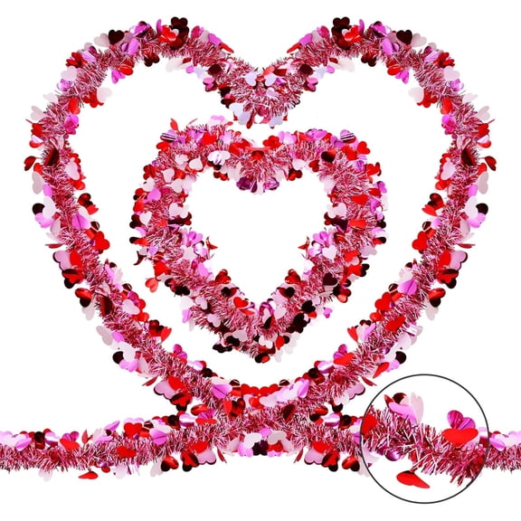 Heart Tinsel Garlands Decor,Tutuviw 20FT Red Pink White Tinsel Twist Garland,Shiny Metallic Streamer Twist Garland Hanging Decorations for Indoor Outdoor Tree Valentines Day