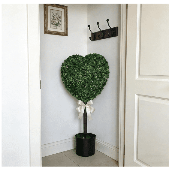 Heart Topiary, 29 in Valentines Day Greenery Decorations with Pot, Realistic Faux Outdoor Trees, Artificial Decorations Ball Planter Pots with Bow Tie, for Indoor, Porch, Office
