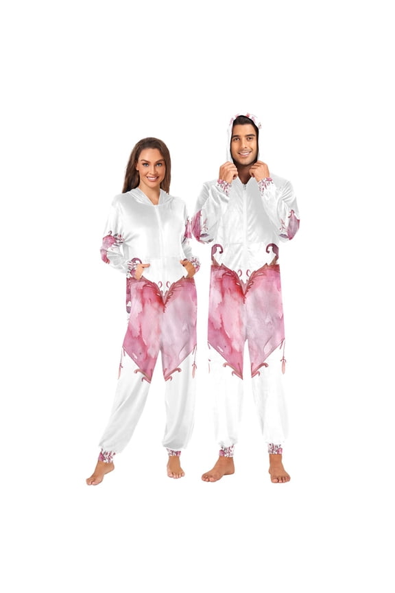 Heart Tramp Stamps Adult Onesie Pajamas Slim Fit Christmas One Piece Suit Pjs for Women and Men Hooded Zipper