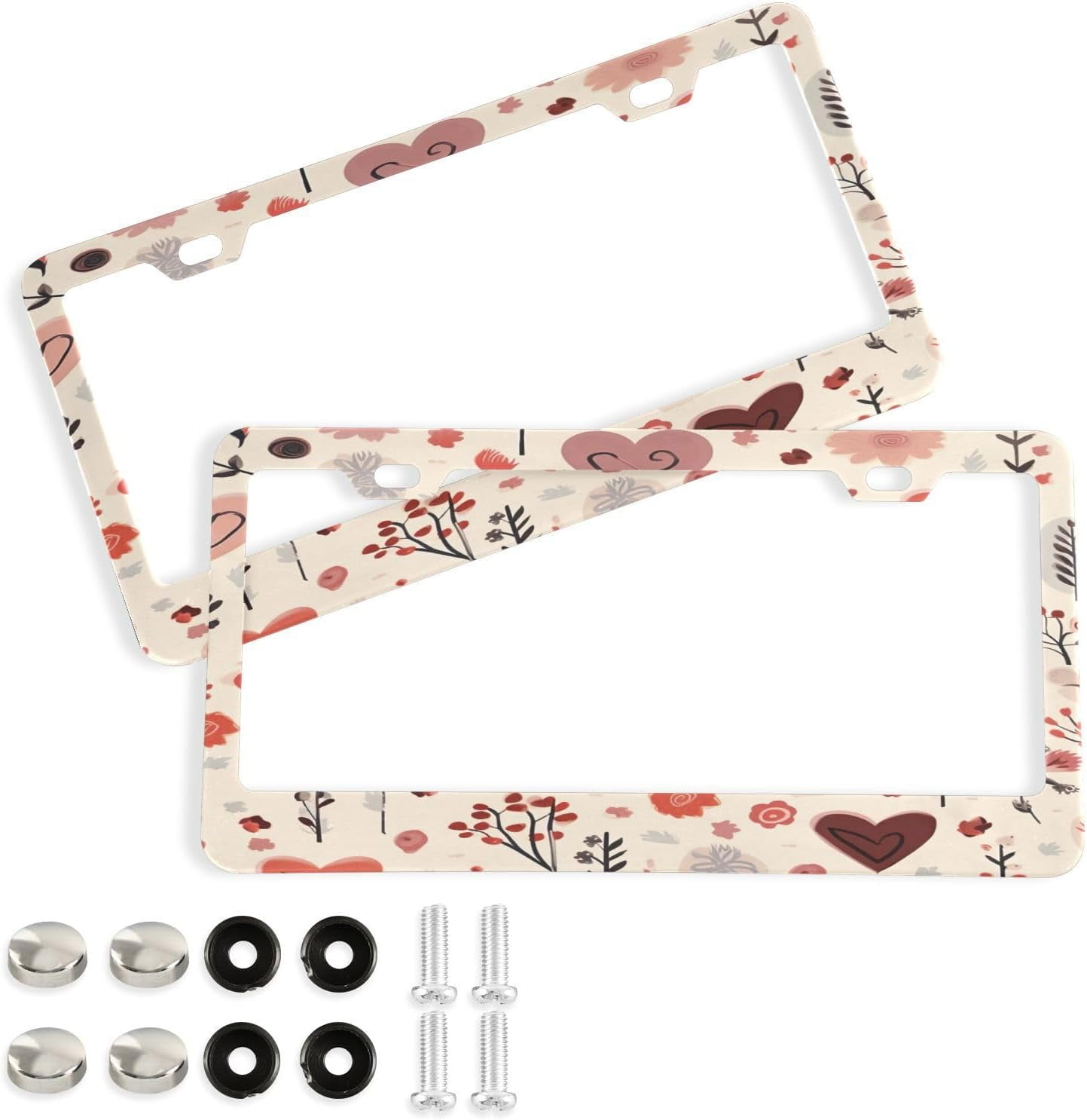 Heart Tree License Plate Frames Set of 2, Universal Aluminum License