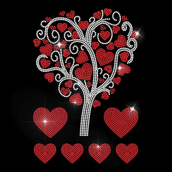 Heart Tree Rhinestone Iron on Hotfix Heart Tree Shaped Heat Transfer Decal Romantic Love Themed Rhinestone Hotfix Transfer Bling Clothing