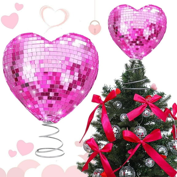 Heart Tree Topper Pink Heart Shaped Tree Topper Valentine's Day Decoration for Christmas Tree Romantic Ornament Gift with Spring Base Festive Holiday Accent Valentine'S Day Decoration