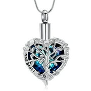 Heart Tree of Life Urn Necklace for Ashes Stainless Steel Cremation Jewelry with Crystal with Funnel Filler Memorial Jewelry Gifts for Women