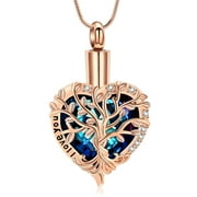 Heart Tree of Life Urn Necklace for Ashes Stainless Steel Cremation Jewelry with Crystal with Funnel Filler Memorial Jewelry Gifts for Women