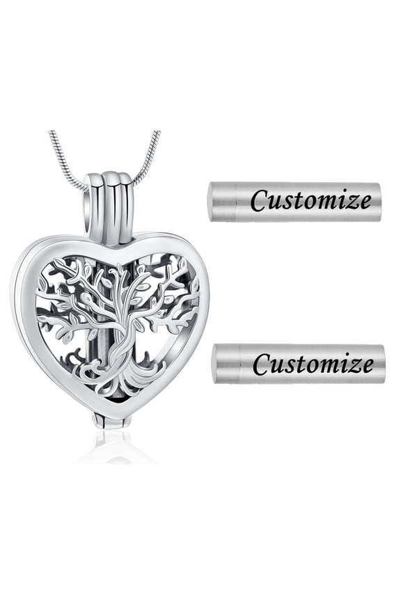 Heart Tree of Life Urn Necklace for Ashes Urn Cremation Jewelry Memorial Keepsake Jewelry W/Funnel Filler Gifts for Women Men