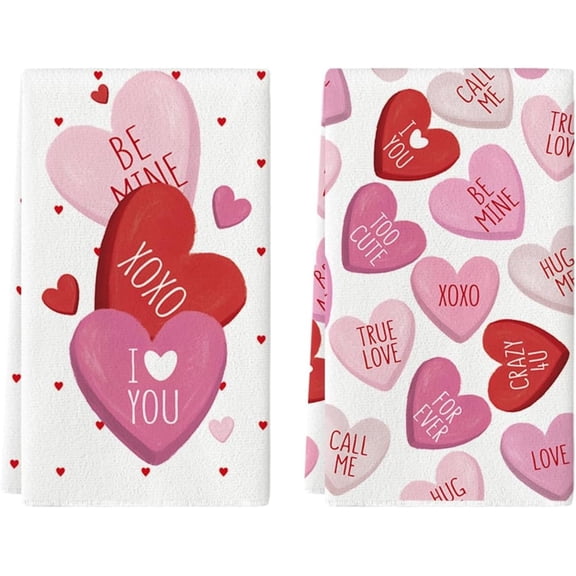 Heart True Love Forever Valentine's Kitchen Towels Dish Towels, 16x24 Inch Anniversary Wedding Decoration Hand Towels Set of 2