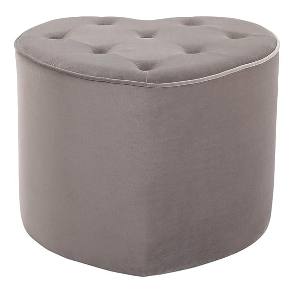 Heart Tufted Silver Ottoman Foot Stool  Soft Large Padded Stool - Great for The Living Room and Bedroom Vanity Chair - Upholstered Decorative Furniture Rest