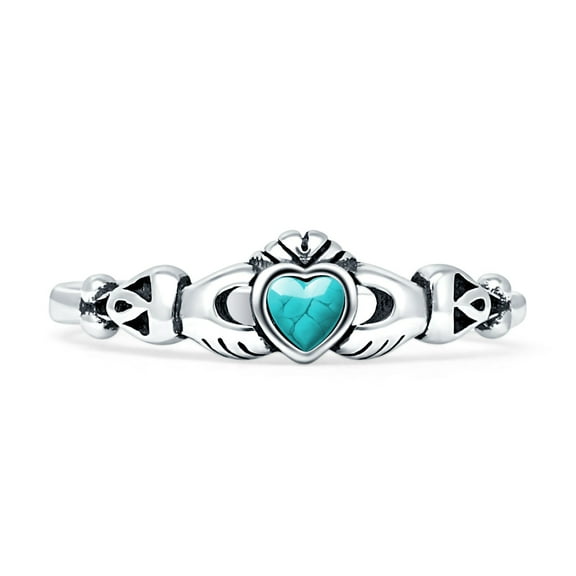 Heart Turquoise Celtic Claddagh Oxidized Ring 925 Sterling Silver Size 5