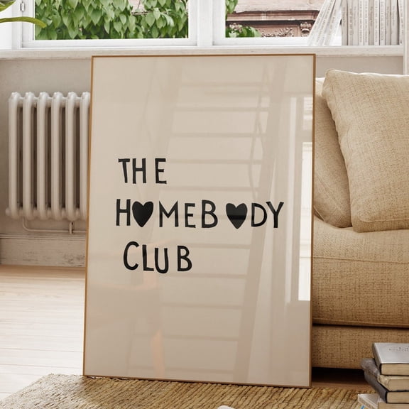 Heart Typography Print: 'The Homebody Club' Minimalist Quote Art UNFRAMED PAPER POSTER, Home Decor, Vintage Gift, Living Room Dercor