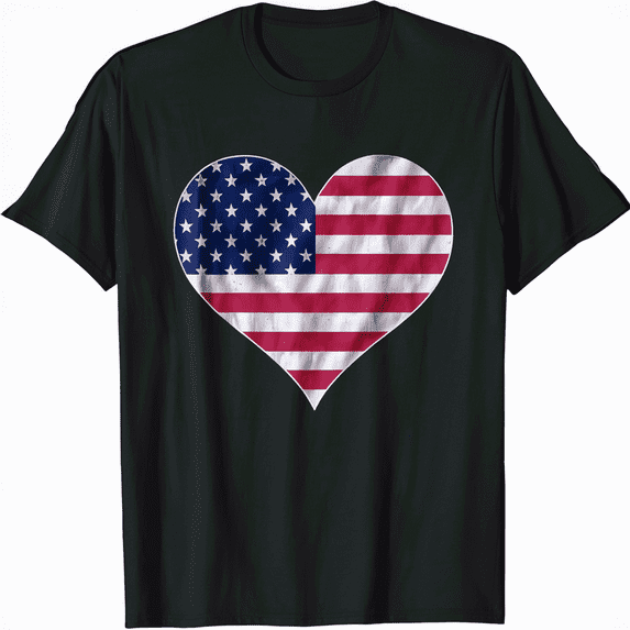 Heart US Flag 4th of July Patriotic American Stars Stripes T-Shirt