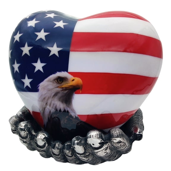 Heart Urn for Ashes Adult Male & Female Handcrafted Memorial Box for Funeral |Memorial Gifts, Ashes Keepsake Aluminum Patriotic Cremation Urns USA Flag and Bald Eagle Design