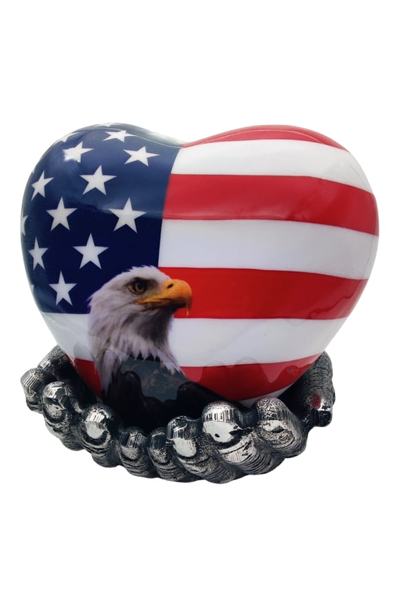 Heart Urn for Ashes Adult Male & Female Handcrafted Memorial Box for Funeral |Memorial Gifts, Ashes Keepsake Aluminum Patriotic Cremation Urns USA Flag and Bald Eagle Design