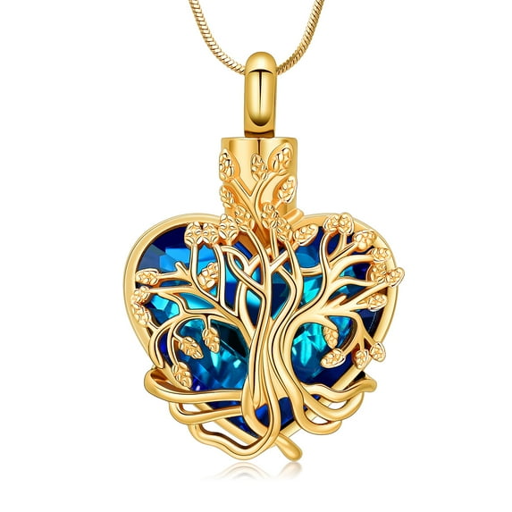 Heart Urn Ashes Necklace for Women Tree of Life Cremation Crystals Ash Pendant Loved One Memorial Jewelry