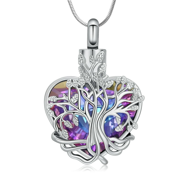 Heart Urn Ashes Necklace for Women Tree of Life Cremation Crystals