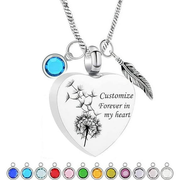 Heart Urn Cremation Jewelry Dandelion Urn Necklace for Ashes with 12 Birthstones Memorial Ashes Necklace Gift for Dad / Mom /Grandpa / Sister / Papa /Brother for Love Ones