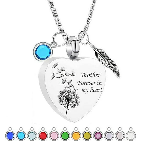 Heart Urn Cremation Jewelry Dandelion Urn Necklace for Ashes with 12 Birthstones Memorial Ashes Necklace Gift for Dad / Mom /Grandpa / Sister / Papa /Brother for Love Ones