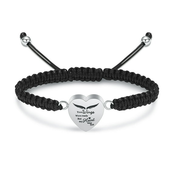 Heart Urn Locket Adjustable Braided Rope Bracelet Funeral Urns Bracelet for Cremation Ashes Memorial Jewelry - Your Wings Were Ready But My Heart Was Not